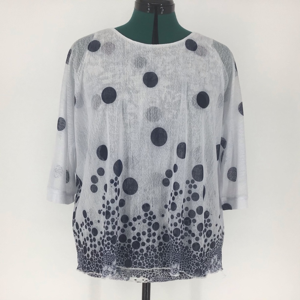 CYC Two Layer White & Navy Gauzy Top, Medium